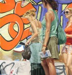 Three Girls Standing by Graffiti